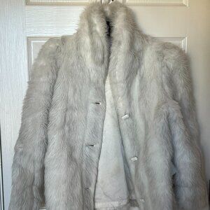 Vintage Faux Fur Coat White w/ Gray Size M